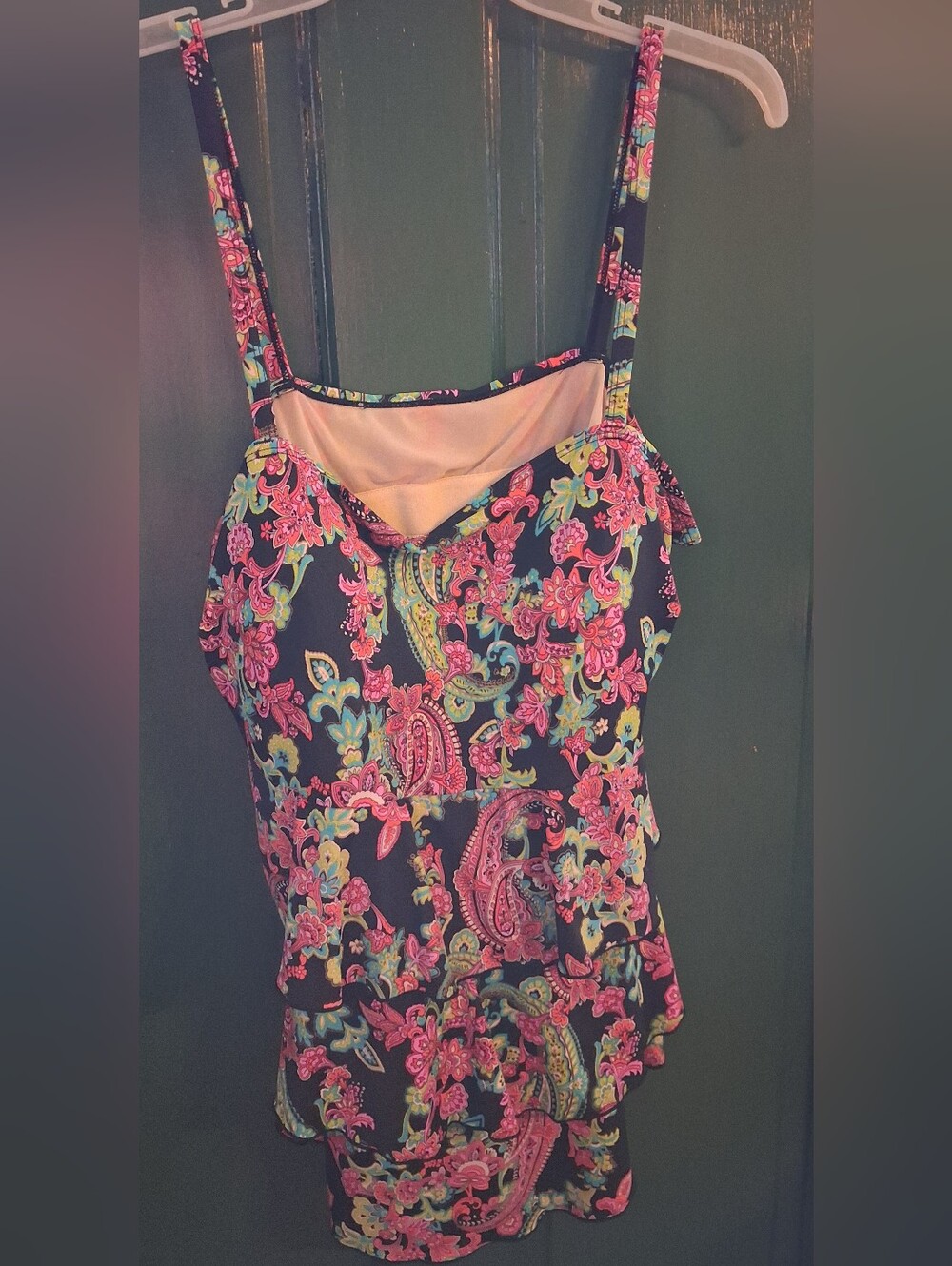 Lane Bryant Black Swim Tankini with Pink & Teal Paisley Print